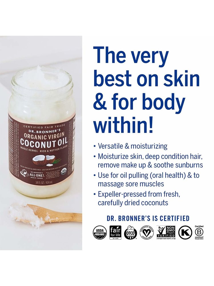 Dr. Bronner's Dr. Bronner's Coconut Oil, Virgin, Whole Kernel, Organic, 14oz.