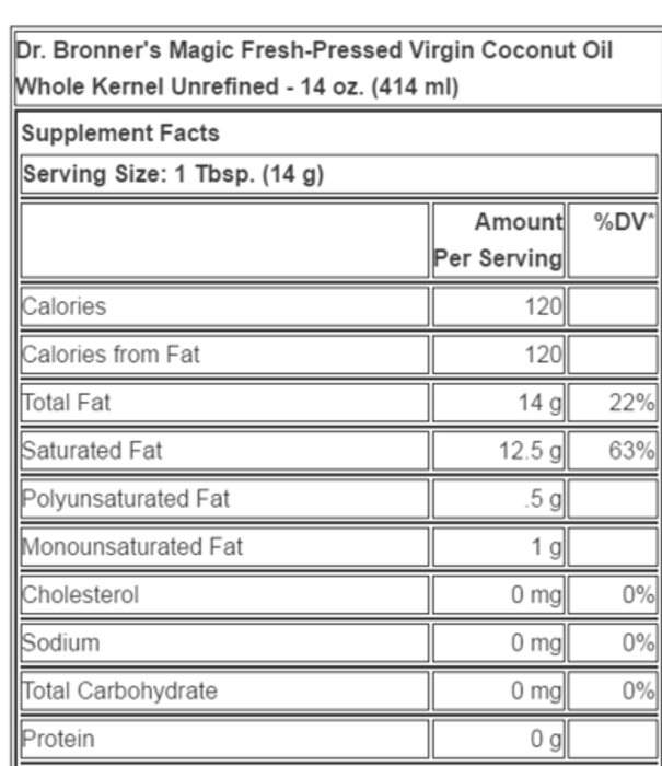 Dr. Bronner's Dr. Bronner's Coconut Oil, Virgin, Whole Kernel, Organic, 14oz.