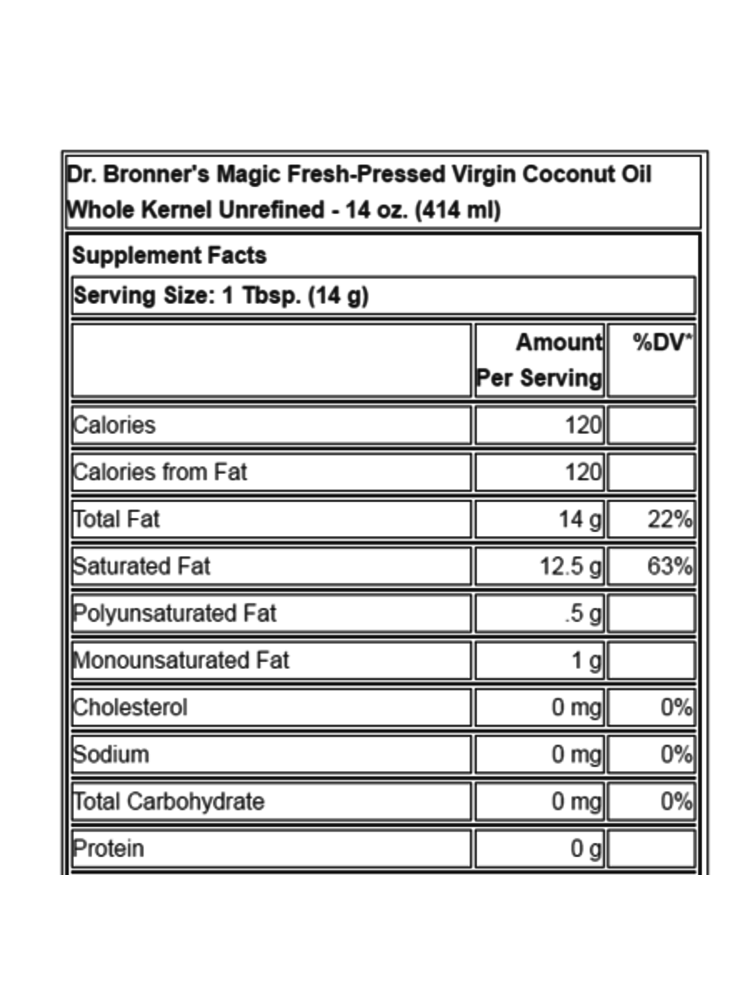 Dr. Bronner's Dr. Bronner's Coconut Oil, Virgin, Whole Kernel, Organic, 14oz.