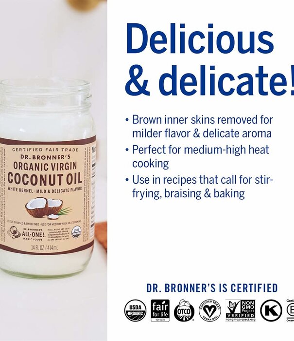 Dr. Bronner's Dr. Bronner's Coconut Oil, Virgin, White Kernel, Organic, 14oz.