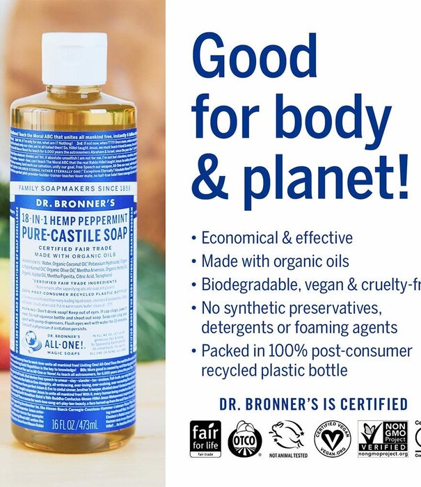 Dr. Bronner's Dr. Bronner's Pure Castile Liquid Soap, Peppermint, 16oz. -K