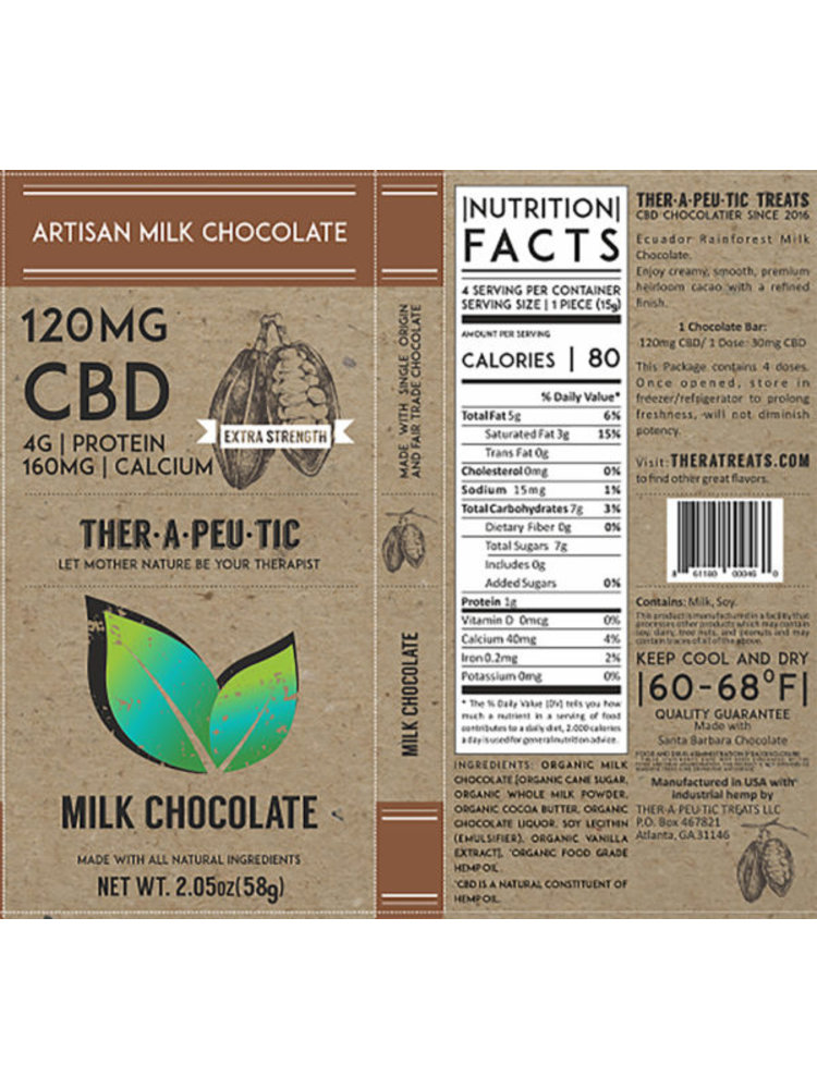 THERAPEUTIC TREATS Therapeutic Treats Milk Chocolate, 120mg, 2.05oz.