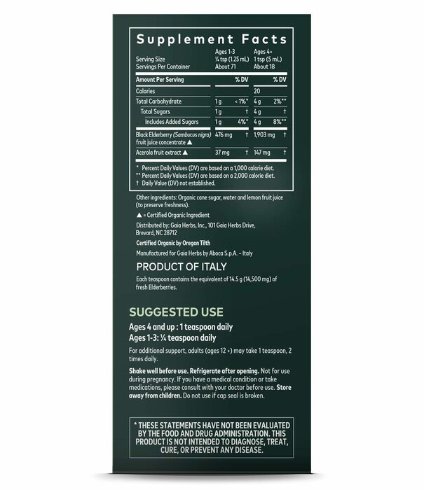 GAIA HERBS Gaia Black Elderberry Extra Strength Syrup, 3oz.