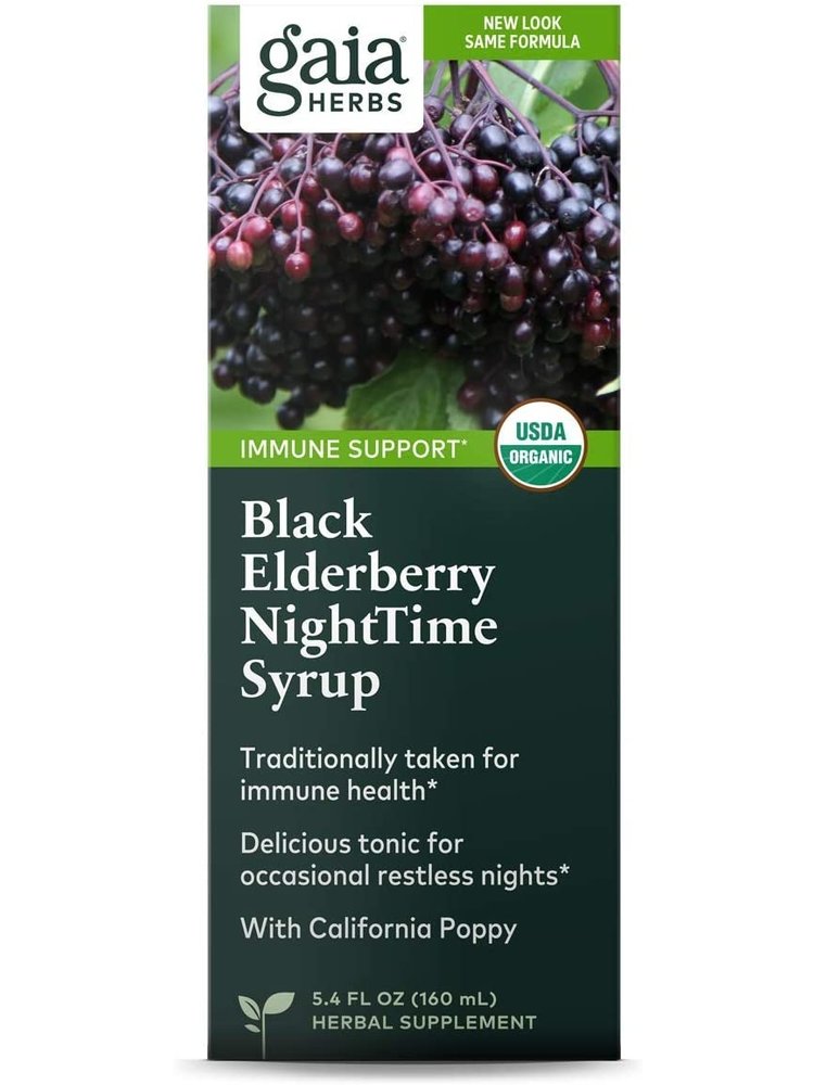 GAIA HERBS Gaia Black Elderberry Night Time Syrup, 5.4oz.