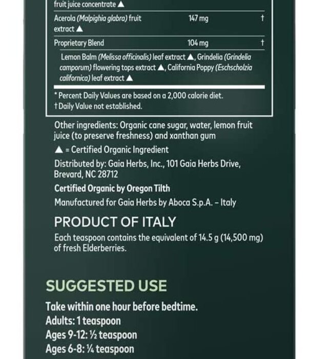GAIA HERBS Gaia Black Elderberry Night Time Syrup, 5.4oz.