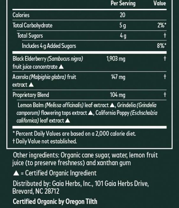 GAIA HERBS Gaia Black Elderberry Night Time Syrup, 5.4oz.