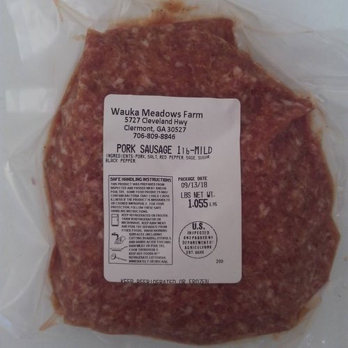WAUKA MEADOWS FARM Wauka Meadows Organic Mild Sausage, 1lb. WAUKA MEADOWS FARM Wauka Meadows Organic Mild Sausage, 1lb.