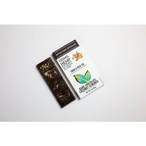 THERAPEUTIC TREATS Therapeutic Treats THC Free Coconut Almond Dark Chocolate, 120mg, 2oz. THERAPEUTIC TREATS Therapeutic Treats THC Free Coconut Almond Dark Chocolate, 120mg, 2oz.