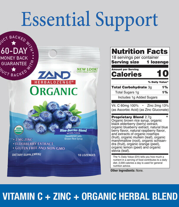 Zand Zand Elderberry Zinc Herbalozenge, Blueberry, 18lz