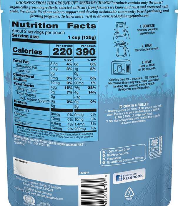 Seeds of Change Seeds of Change Rice, Brown Basmati, Organic, 8.5oz