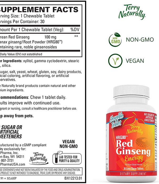 TERRY NATURALLY Terry Naturally Red Ginseng Energy Chewables, 30ch.