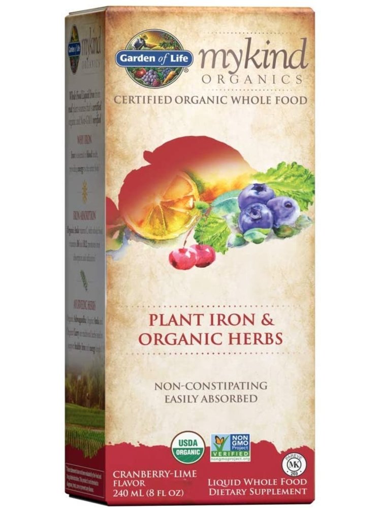 Garden of Life GoL myKIND Organics Plant-Sourced Iron+Herbs (Cran-Lime), 8oz.