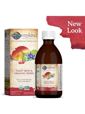 Garden of Life GoL myKIND Organics Plant-Sourced Iron+Herbs (Cran-Lime), 8oz.