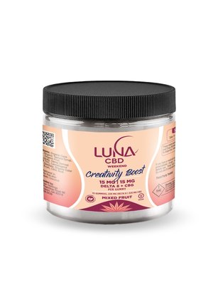 LUNA CBD Luna Weekend CREATIVITY BOOST D8 + CBG Gummies, 15mg:15mg, 15ct