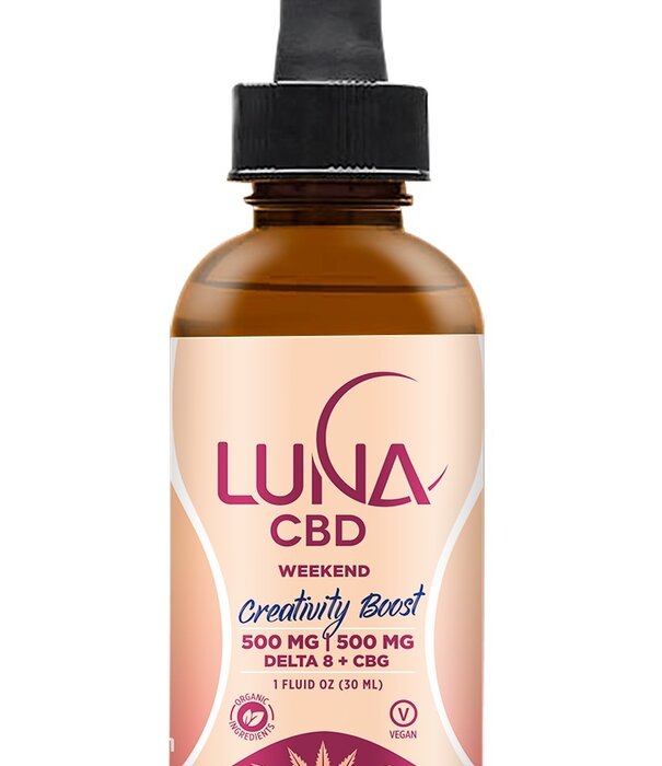 LUNA CBD Luna Weekend CREATIVITY BOOST 500mg D8 + 500mg CBG Tincture, 1oz.