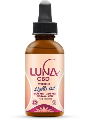 LUNA CBD Luna Weekend LIGHTS OUT D8 + CBN Tincture, 500mg:250mg, 1oz