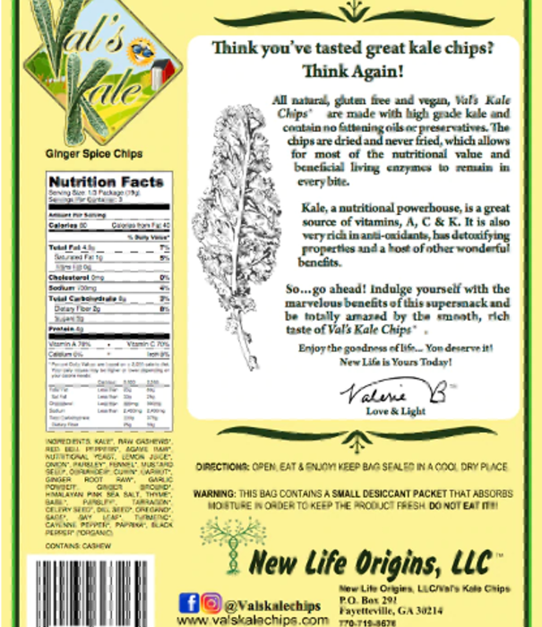 Val's Kale Chips Val's Kale Chips, Ginger Spice, 2oz.