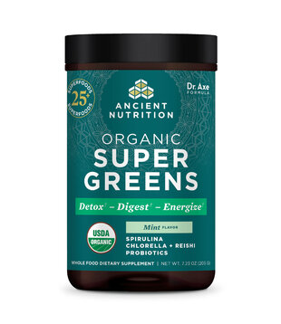 Ancient Nutrition Super Greens, Mint, Organic, 205g. DISCO