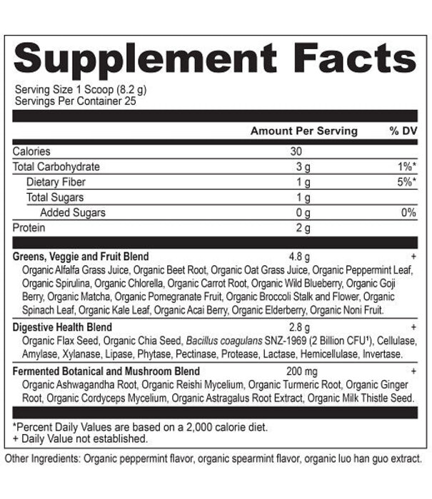 Ancient Nutrition Ancient Nutrition Super Greens, Mint, Organic, 205g.