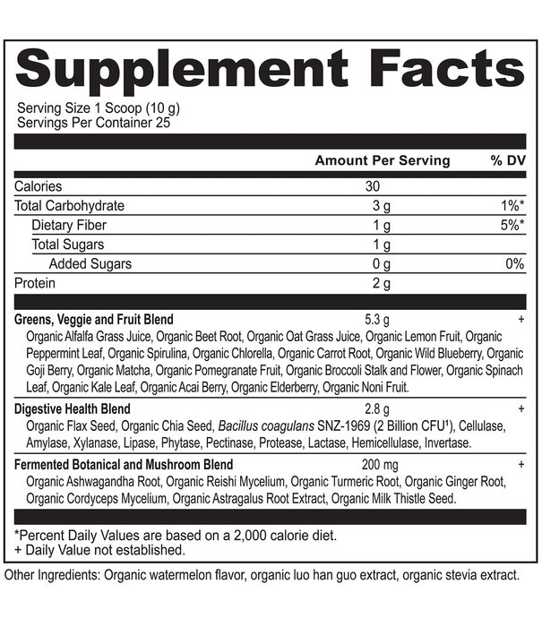 Ancient Nutrition Ancient Nutrition Super Greens, Watermelon, Organic, 250g.