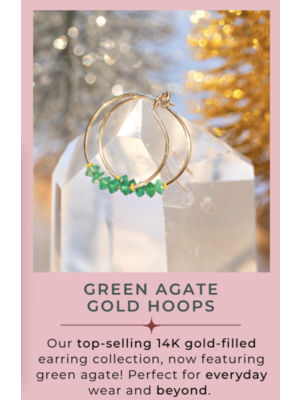 SoulKu Gold-Filled Hoop Earrings: Green Agate