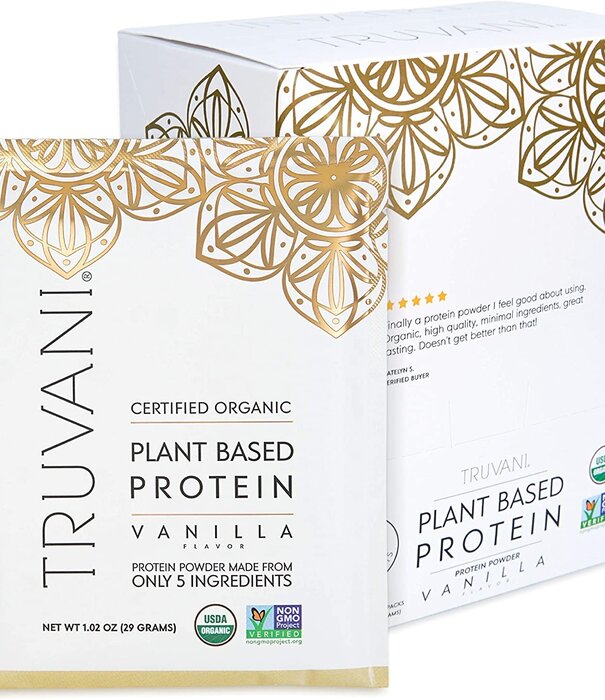 Truvani Vanilla Plant Protein Powder, Box of 10