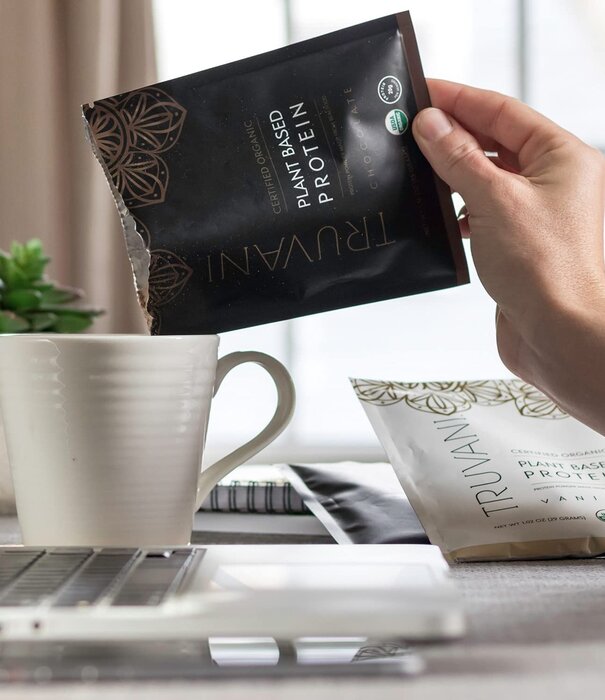 Truvani Chocolate Plant Protein Powder, Box of 10