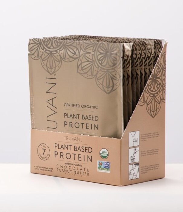 Truvani Peanut Butter Chocolate Plant Protein Powder, Box of 10