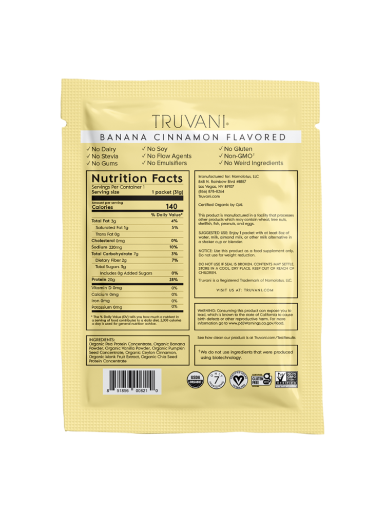 Truvani Banana Cinnamon Plant Protein Powder, 1.09oz.