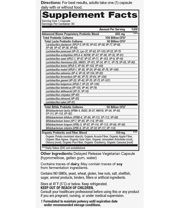 Vital Planet Vital Flora Advanced Biome Probiotic, SS, 30vc