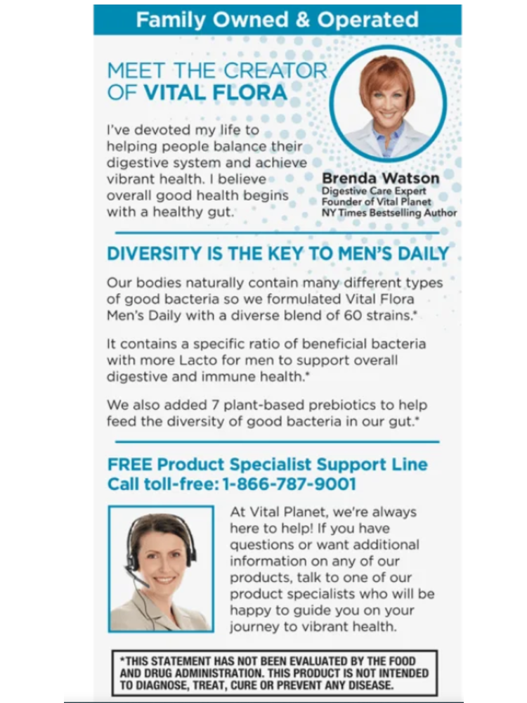 Vital Planet Vital Flora Men's Daily Probiotic, SS, 30vc
