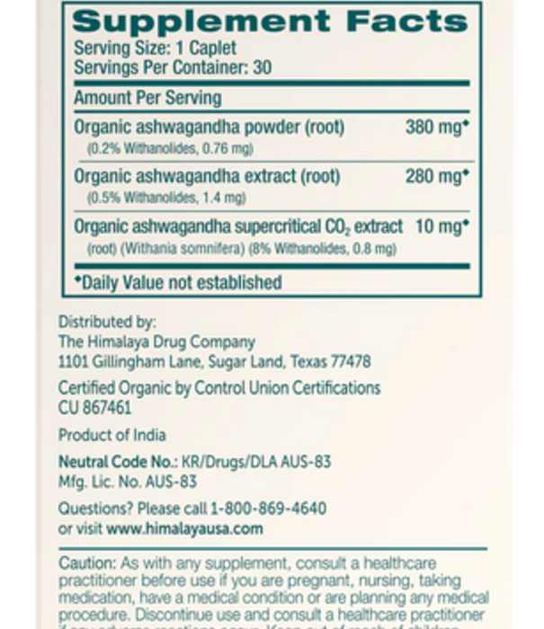 Himalaya Ashwagandha, Organic, 60cp