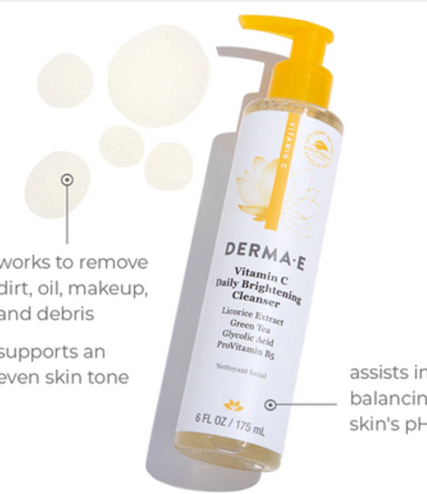Derma E Cleanser, Daily Brightening, 6oz.