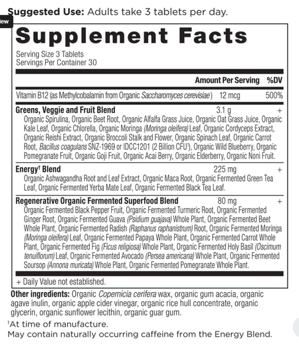 Ancient Nutrition Ancient Nutrition Super Greens Energize, Organic, 90tb.