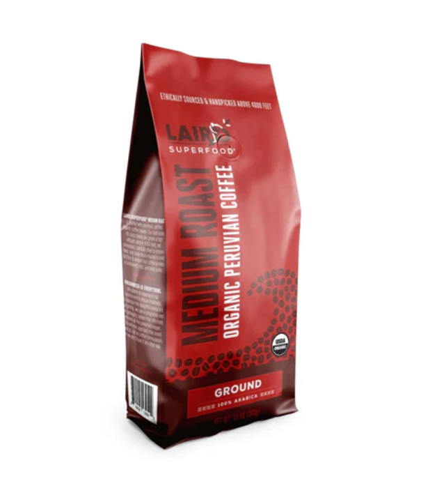 LAIRD SUPERFOOD Laird Superfood Peruvian Coffee, Medium Roast, Ground, Organic, 12oz.
