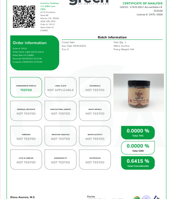 LUNA CBD Luna Weekend LIGHTS OUT D8 + CBN Gummies, 20mg:10mg, 15ct