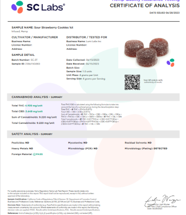 Lumi Sour Strawberry Cookies D9 Gummies, 30ct