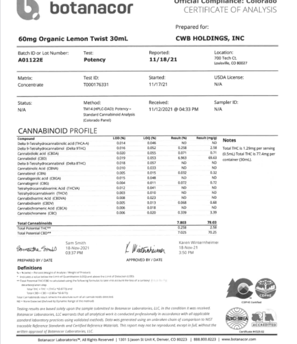 CHARLOTTE'S WEB Charlotte's Web 60mg Oil, Lemon Twist, 30ml