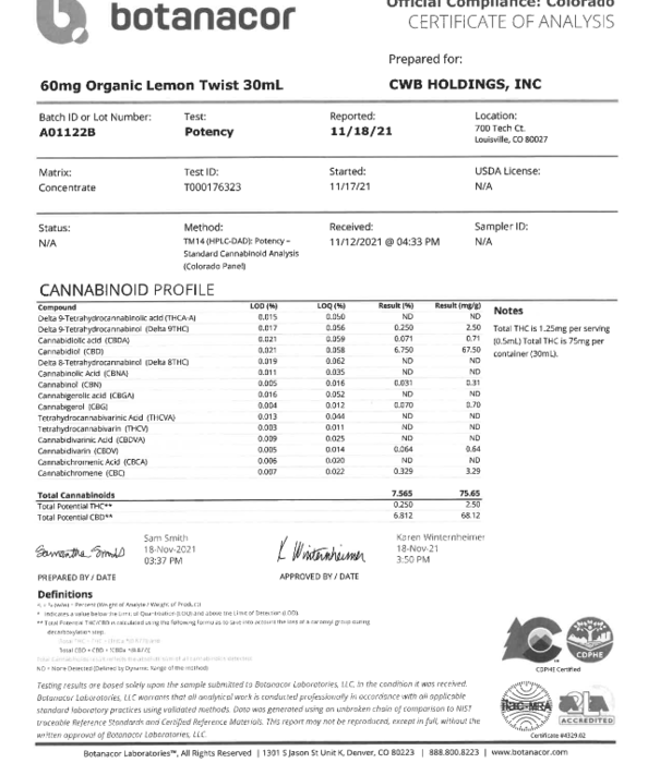 CHARLOTTE'S WEB Charlotte's Web 60mg Oil, Lemon Twist, 30ml