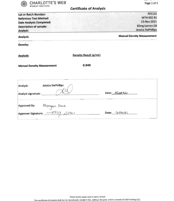 CHARLOTTE'S WEB Charlotte's Web 60mg Oil, Lemon Twist, 30ml