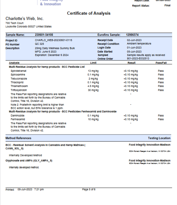 CHARLOTTE'S WEB Charlotte's Web Daily Wellness Gummies 25mg , Raspberry Lime, 60ct