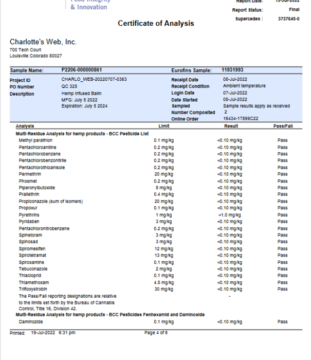 CHARLOTTE'S WEB Charlotte's Web Balm, Scented, 0.5oz.