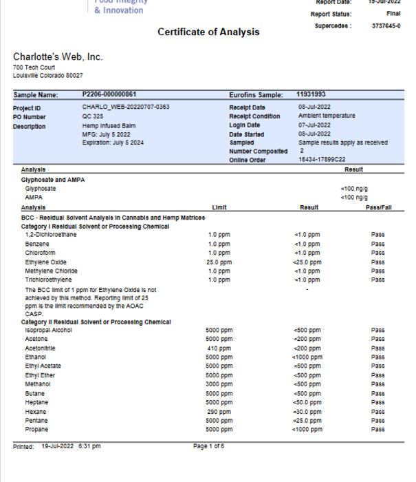 CHARLOTTE'S WEB Charlotte's Web Balm, Scented, 0.5oz.