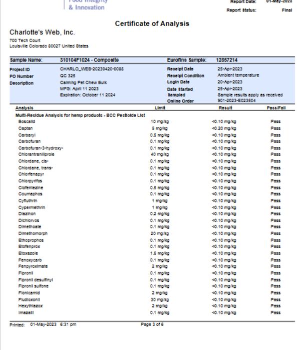CHARLOTTE'S WEB Charlotte's Web Canine Calming Chews, Chicken, 30ct