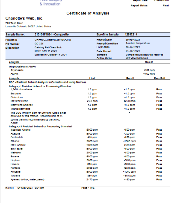 CHARLOTTE'S WEB Charlotte's Web Canine Calming Chews, Chicken, 30ct