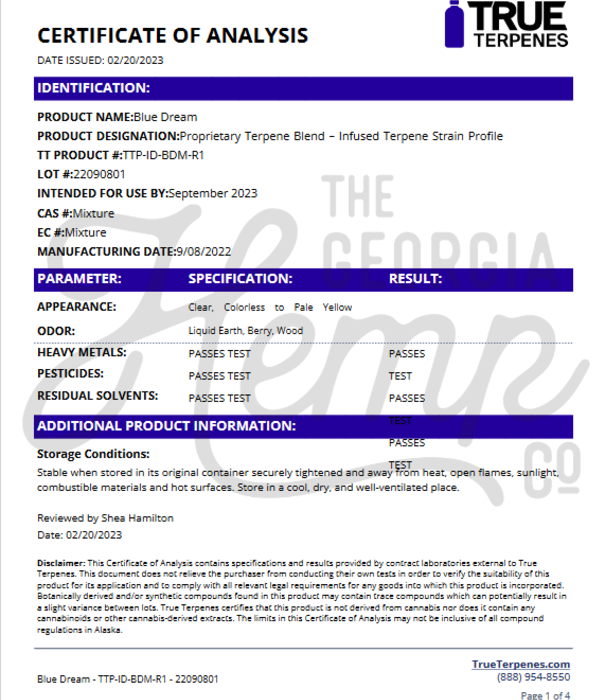 Georgia Hemp Company Georgia Hemp Co. D8 Vape Cartridge, Blue Dream, 400mg