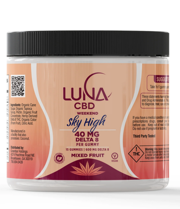 LUNA CBD Luna Weekend SKY HIGH D8 Gummies, 40mg, 15ct