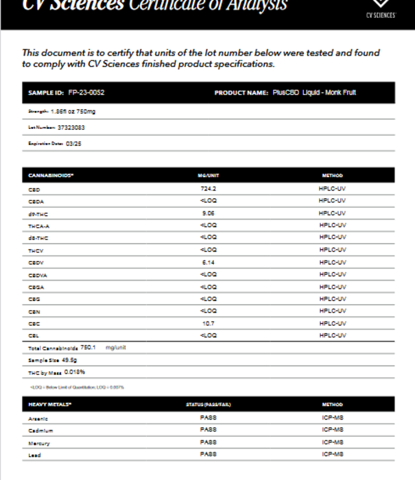 PLUS CBD PlusCBD Extra Strength Formula Liquid, 750mg, 1.86oz
