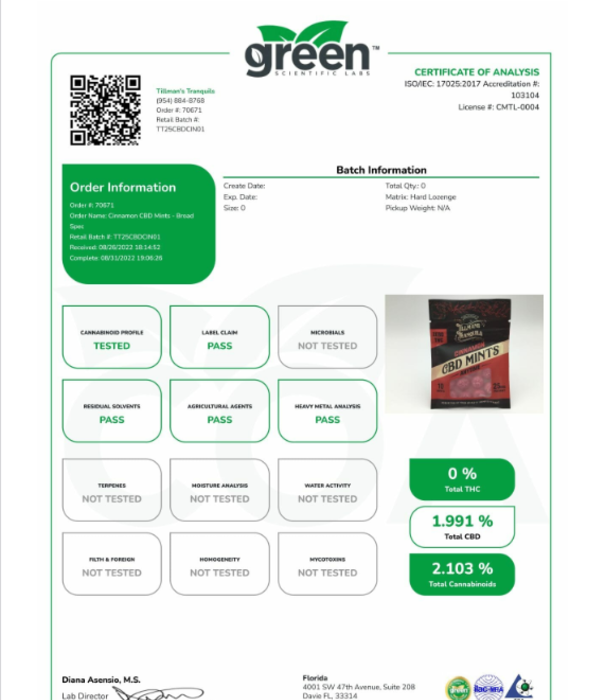 Tillman's Tranquils Tillman's Tranquils CBD Mints, Cinnamon, 10mg, 10ct