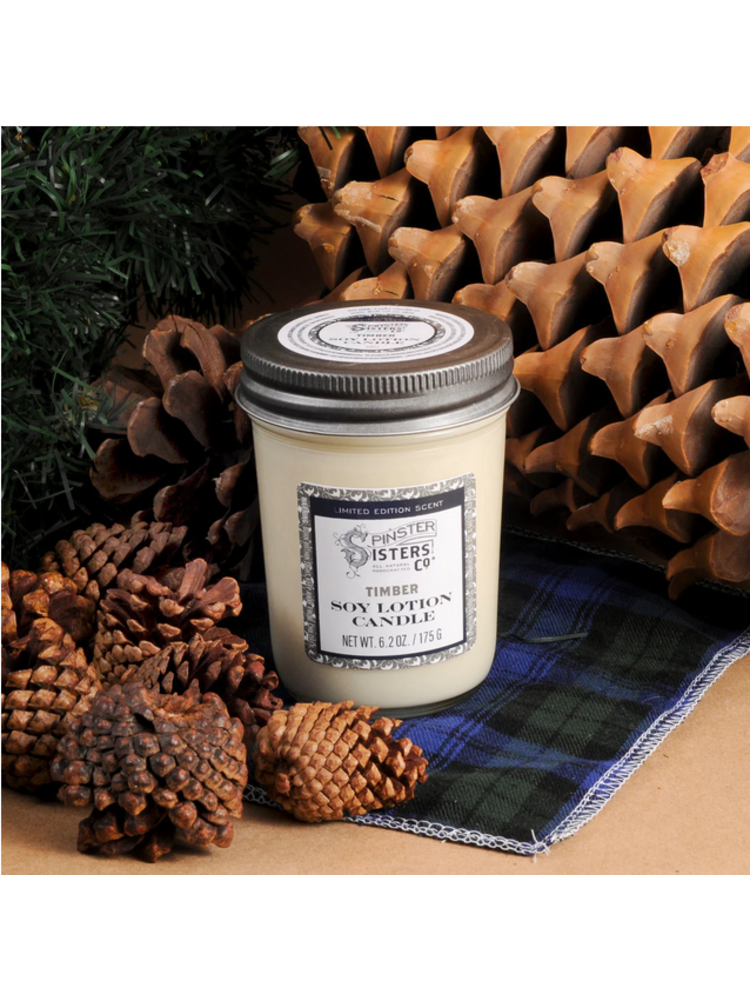 Spinster Sisters Soy Lotion Candle, Holiday Timber Scent